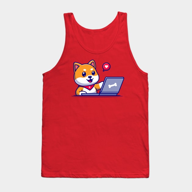 Cute Shiba Inu Dog Working On Laptop Cartoon Tank Top by Catalyst Labs